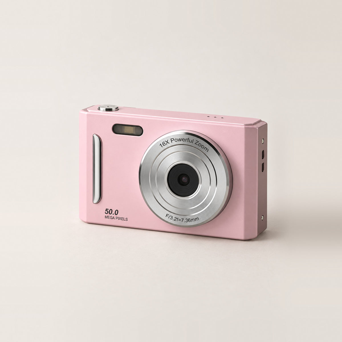 The Sundae Digicam in pink, three-quarter view