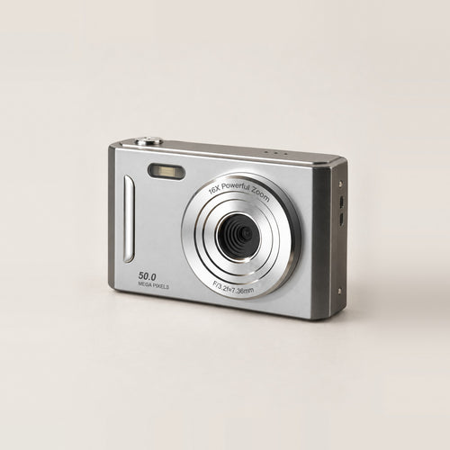 The Sundae Digicam in silver, three-quarter view